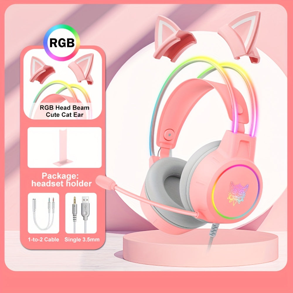 ONIKUMA X15pro Cat Ears Headset Headband Light Emitting Wired Gaming Computer Gaming Headset
