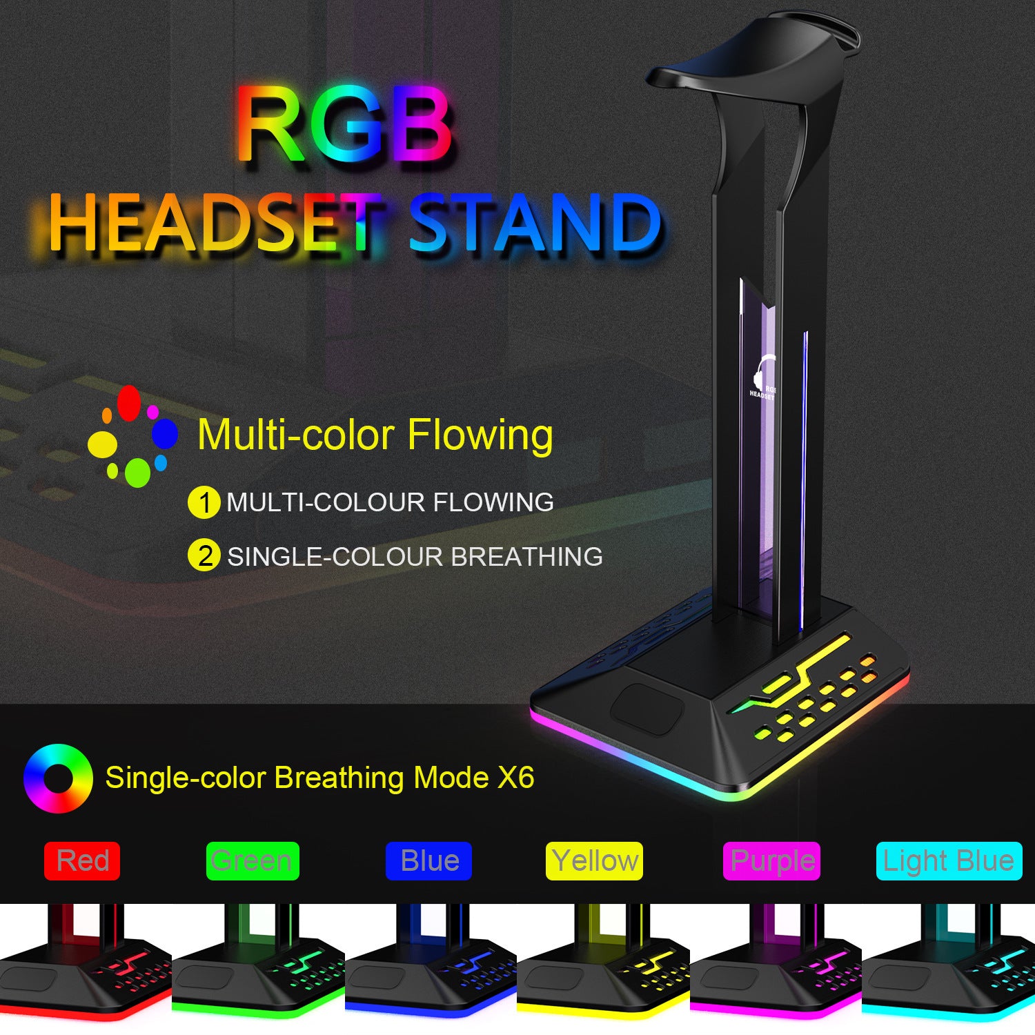 RGB Gaming Headset Stand - Dynamic E-sports Design with Color-Changing Lights - Dual USB, Charging Dock, Wire Management System for a Neat Setup