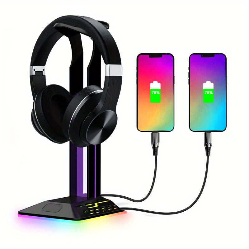RGB Gaming Headset Stand - Dynamic E-sports Design with Color-Changing Lights - Dual USB, Charging Dock, Wire Management System for a Neat Setup