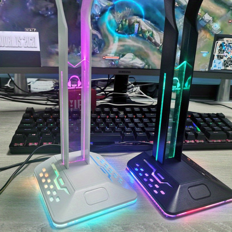 RGB Gaming Headset Stand - Dynamic E-sports Design with Color-Changing Lights - Dual USB, Charging Dock, Wire Management System for a Neat Setup