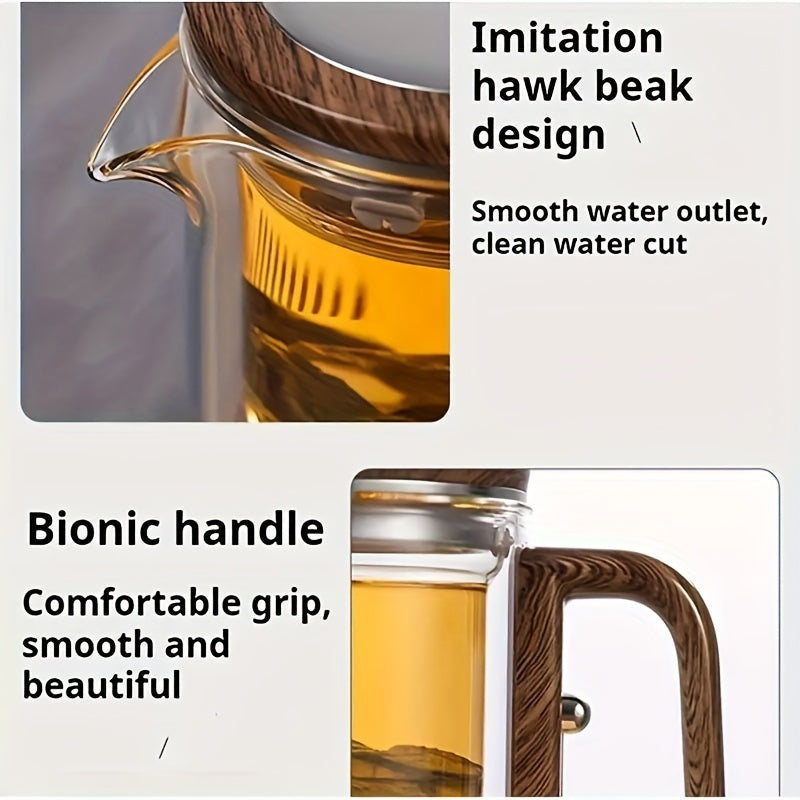 1pc Enchanti Tea Pot, Witchcraft Teapot, Water Separation Glass Teapot with Wooden Handle, Enchantipot Magic Tea Pot, Enchanti Teapot with Strainer, Clear and Classic Magic Pot.(520ml)