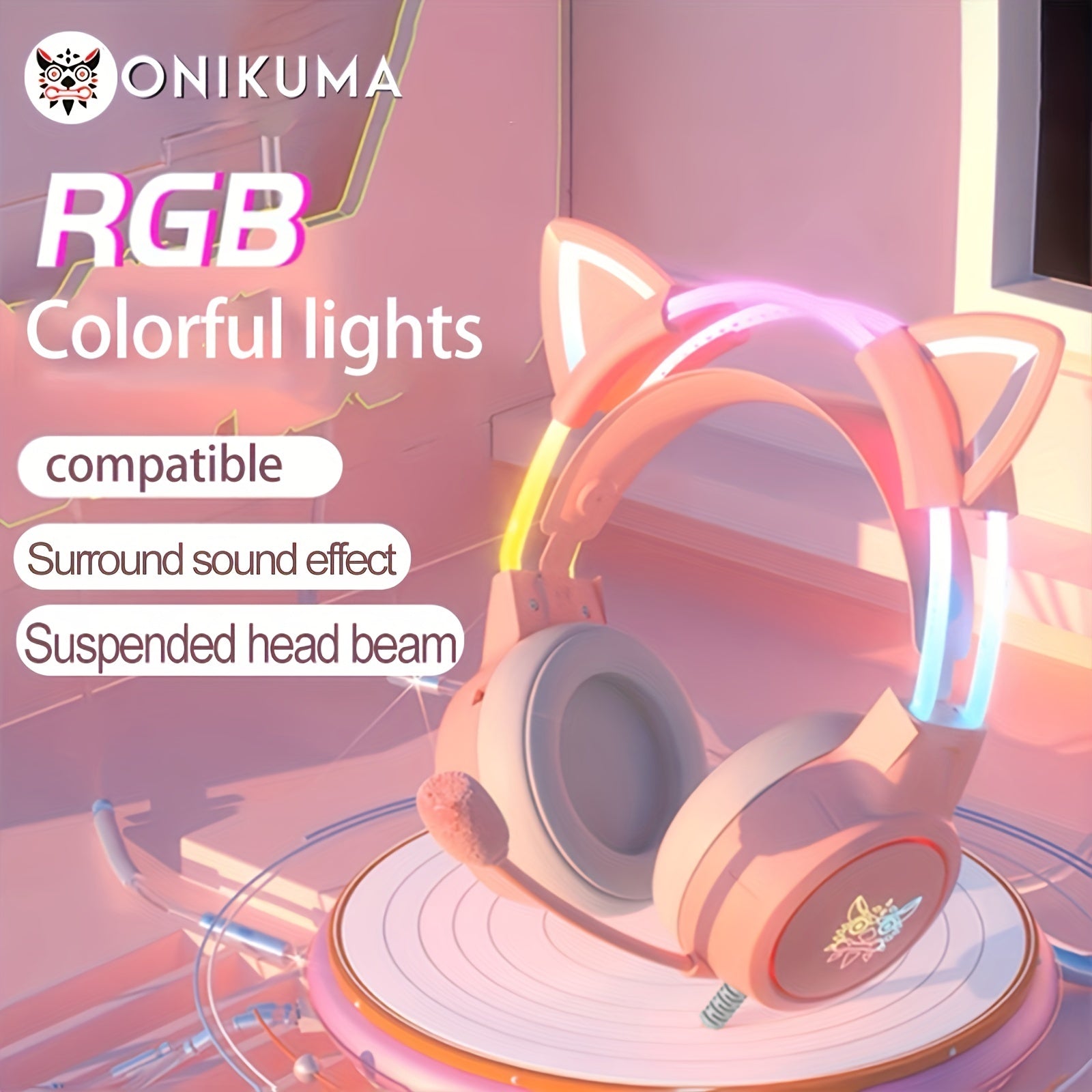 ONIKUMA X15pro Cat Ears Headset Headband Light Emitting Wired Gaming Computer Gaming Headset