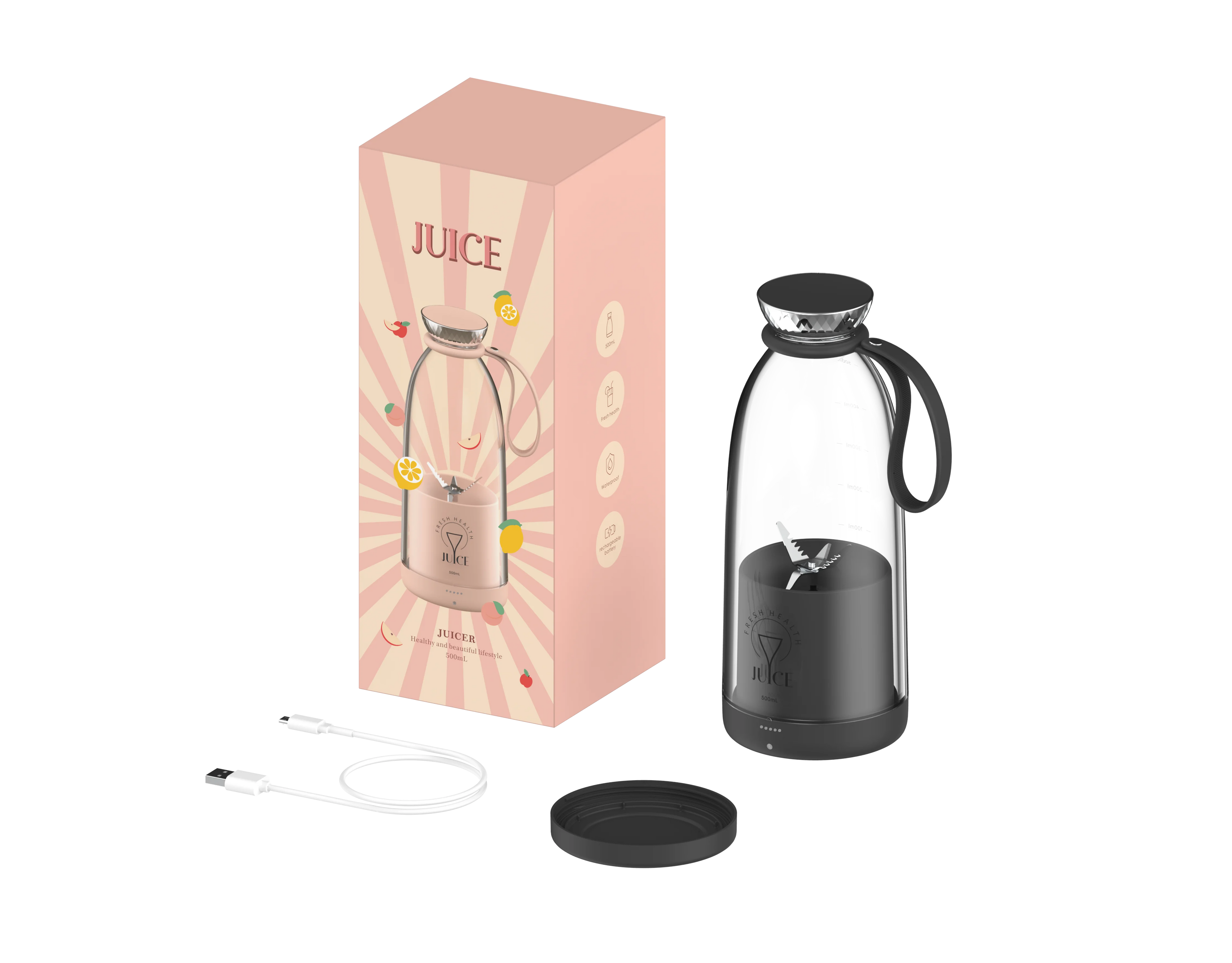 Portable Blender Rechargeable Household Electric Juicer Cup Handheld 500mL Popular Small Battery Food Grade Materials Juicer Cup