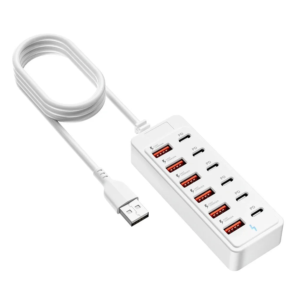Velmora NEW Fast Charging USB Charger 12 in 1 USB Charging Station Type-C Multiple Ports USB Hub Office