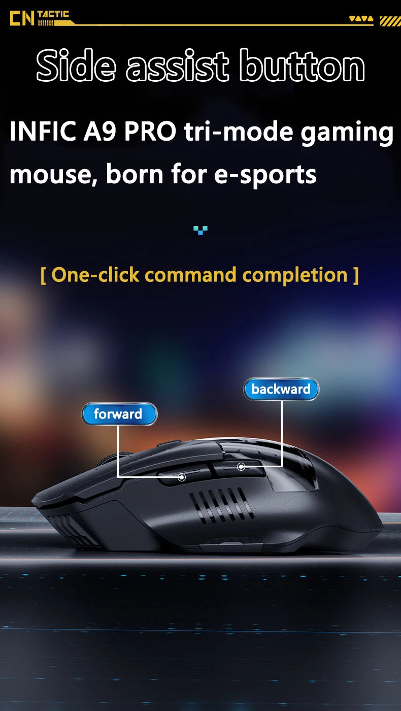 Inphic A9 PRO MAX New Three-Mode Wired/Wireless/Bluetooth Gaming Mouse 1000HZ Return Rate 12800DPI Wireless Mouse