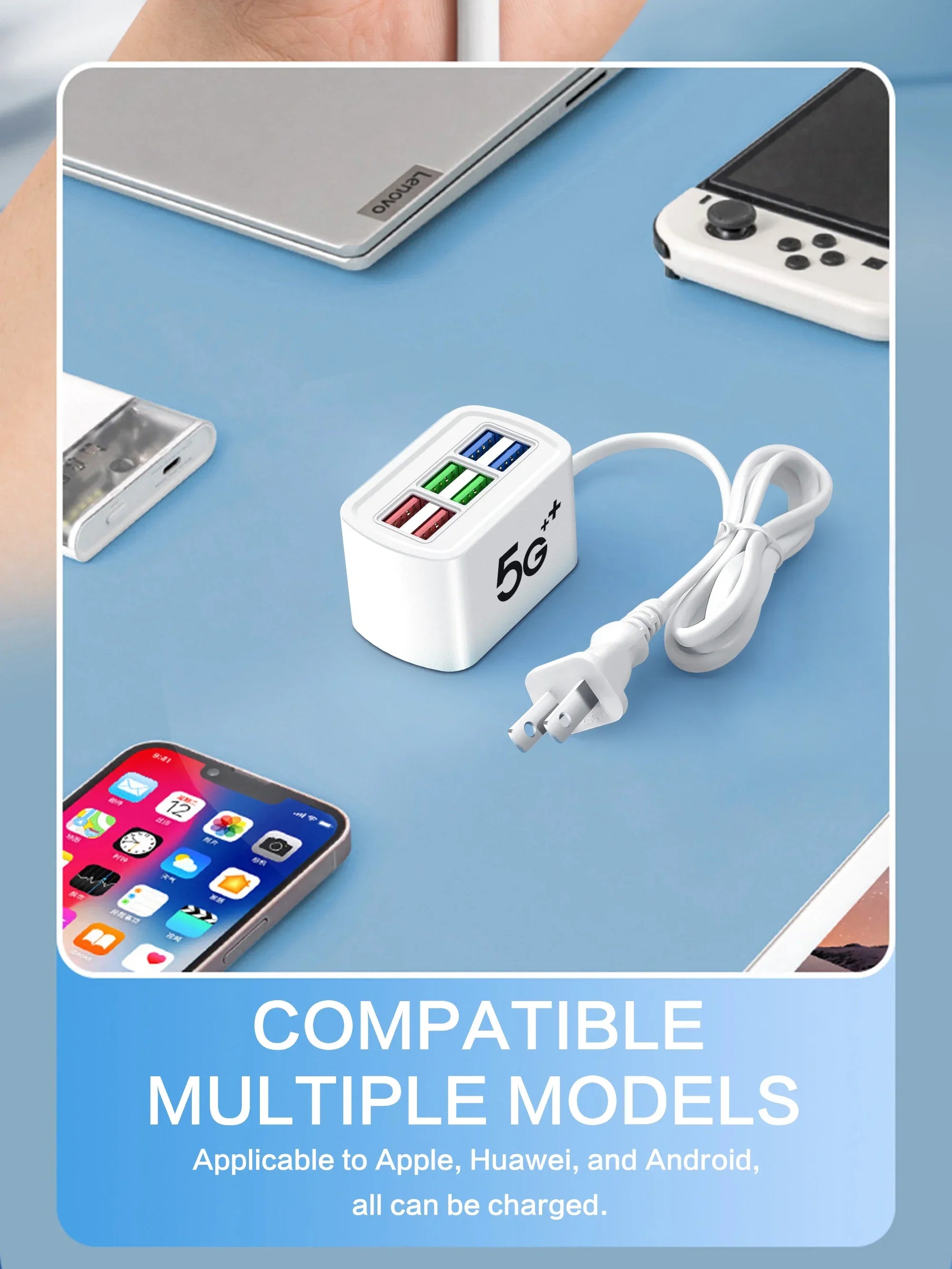 Fast USB Charger 6 in 1 Power Strip Desktop Charging Station Fast Charging 1m Cord USB HUB Adapter Socket for iPhone 16 Home ⭐⭐⭐⭐⭐4.9\5  Loved by 300+customers
