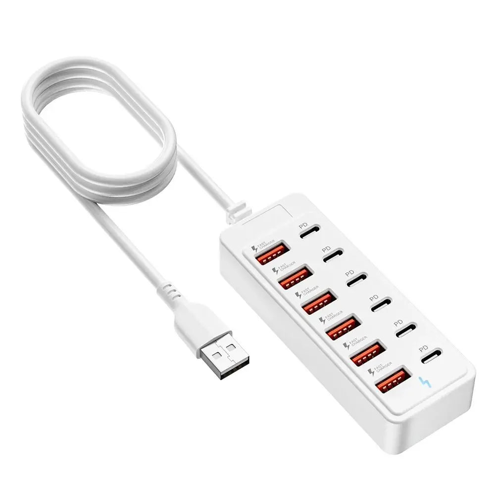 Velmora NEW Fast Charging USB Charger 12 in 1 USB Charging Station Type-C Multiple Ports USB Hub Office