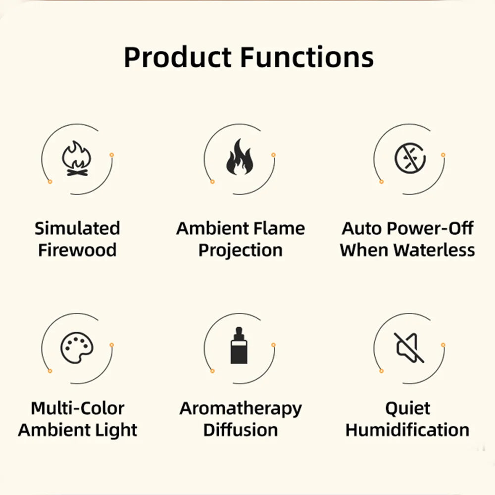 Fireplace Humidifier Aroma Flame Humidifier Fragrance Diffuser Aromatherapy Essential Oil Diffuser Fire Humidifier for Home Room⭐⭐⭐⭐⭐4.9\5  Loved by 600+customers