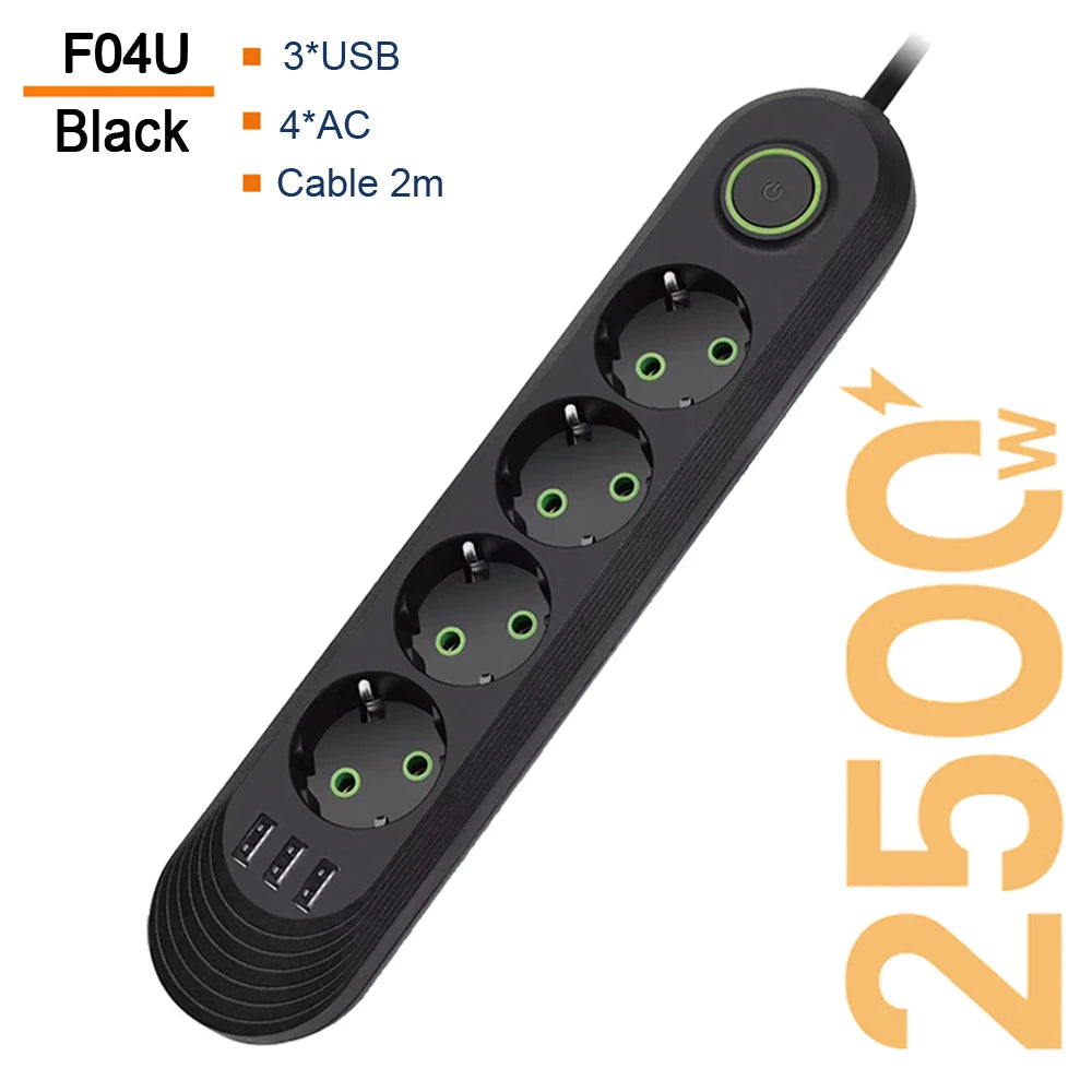 Velmora EU Plug AC Outlet Smart Home Multiprise Power Strip Extension Cord Electrical Socket Network Filter With USB Ports Fast Charging