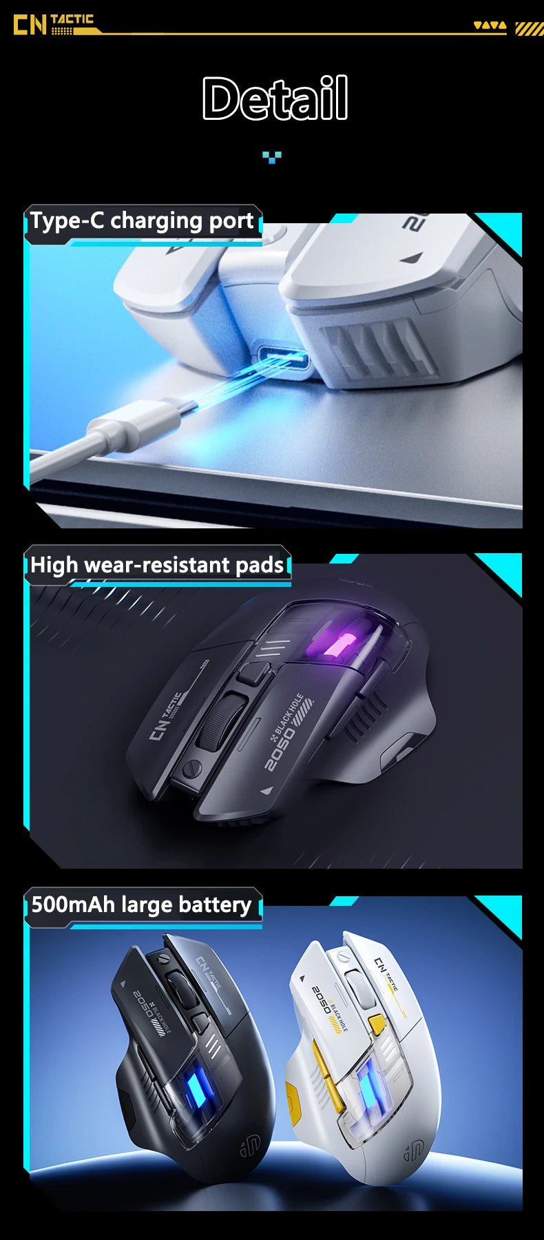 Inphic A9 PRO MAX New Three-Mode Wired/Wireless/Bluetooth Gaming Mouse 1000HZ Return Rate 12800DPI Wireless Mouse