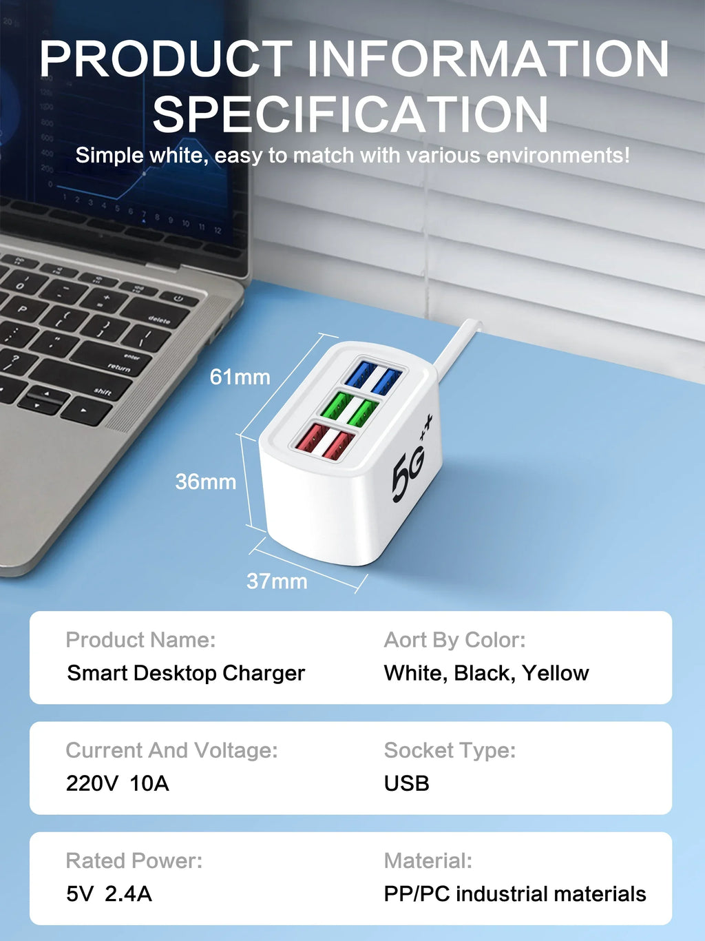 Fast USB Charger 6 in 1 Power Strip Desktop Charging Station Fast Charging 1m Cord USB HUB Adapter Socket for iPhone 16 Home ⭐⭐⭐⭐⭐4.9\5  Loved by 300+customers