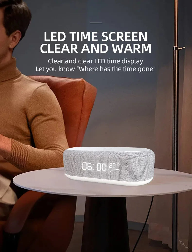 Velmora Alarm Clock Wireless Chargers Pad Phone Bedroom Lamp Night Light Desk Thermometer For iPhone 17 16 15 14 13 Fast Charging Dock