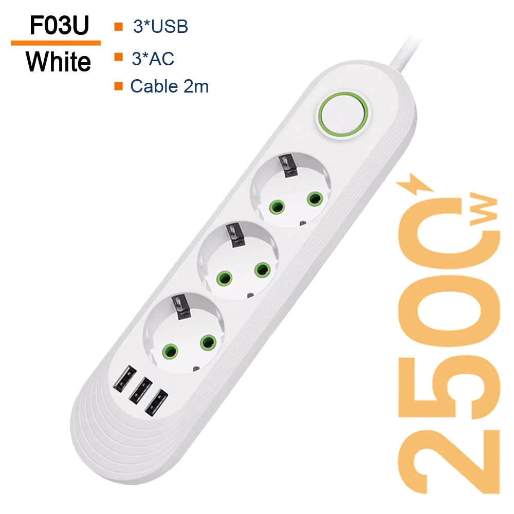 Velmora EU Plug AC Outlet Smart Home Multiprise Power Strip Extension Cord Electrical Socket Network Filter With USB Ports Fast Charging