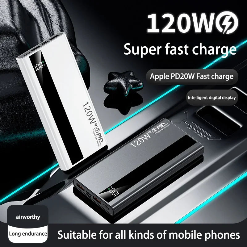 Velmora 500000mAh High Capacity PowerBank 120W Super Fast Charging Portable External Battery Powerbank for iphone Huawei