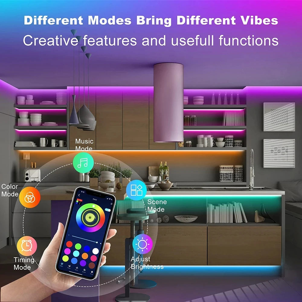 Velmora Smart LED Strip Lights 5050 RGB Bluetooth APP Remote Control USB 5V Led Tape Diode Flexible Ribbon Lamp Christmas Room Decor