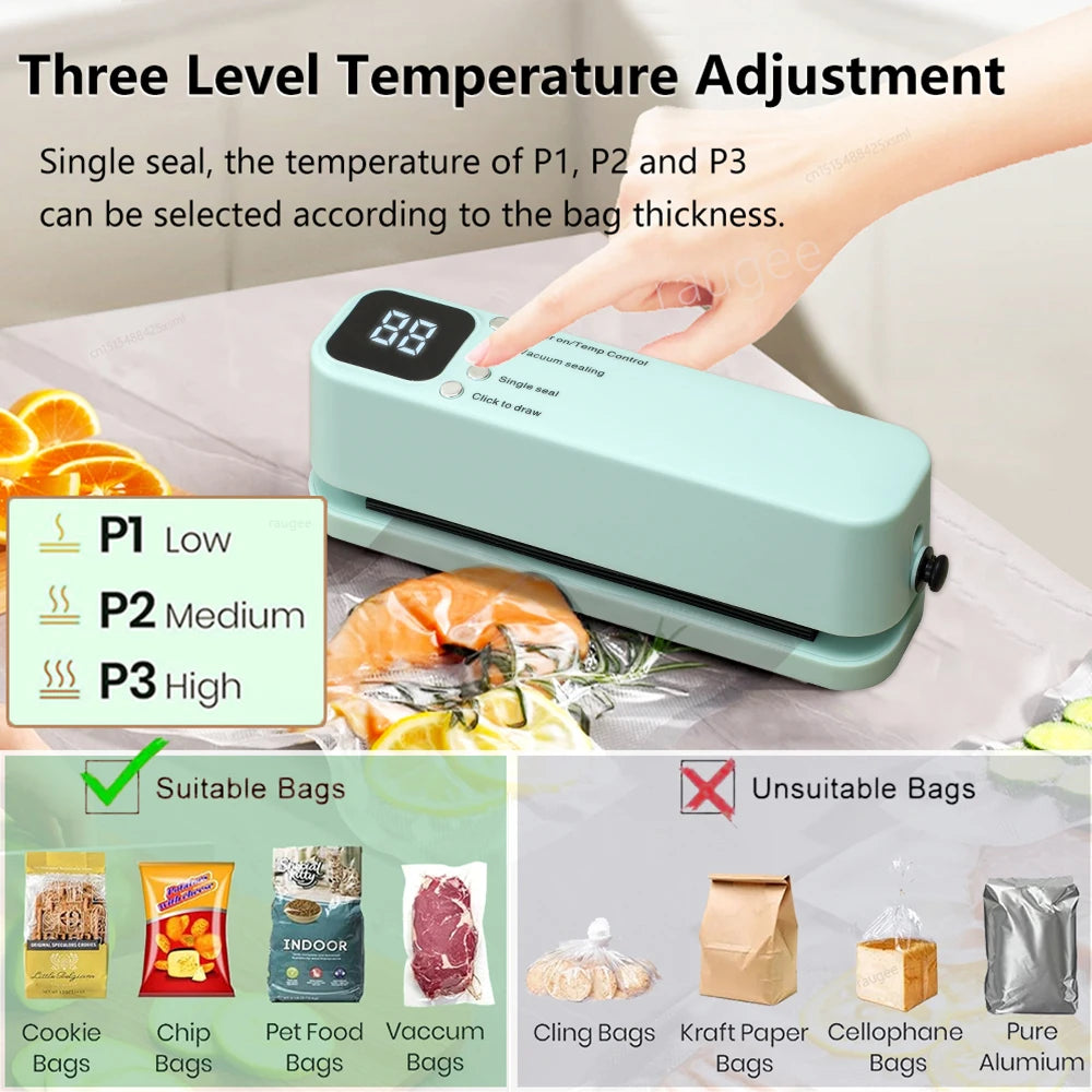 Vacuum Sealer Portable Mini Food Sealer USB Rechargeable Wireless Food Package Plastic Bags Automatic Vacuum Sealing Machine