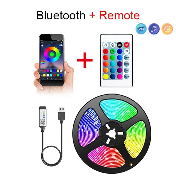Velmora Smart LED Strip Lights 5050 RGB Bluetooth APP Remote Control USB 5V Led Tape Diode Flexible Ribbon Lamp Christmas Room Decor