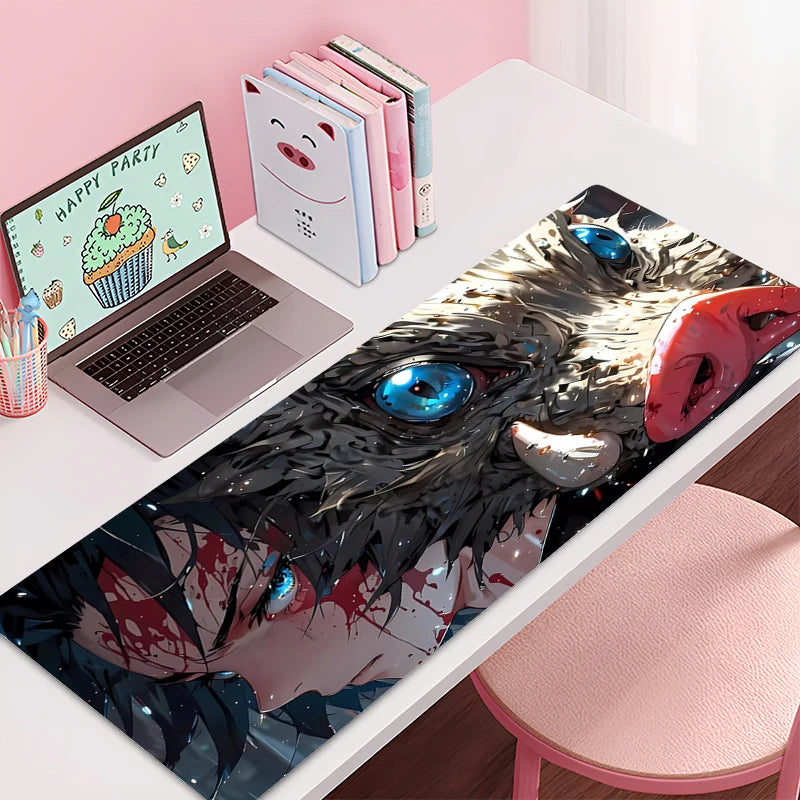 Mousepad New Demon Slayer Hashibira Inosuke Large Mouse Mat MousePads Game Office Soft Anti-slip Desktop PC HD Anime Mouse Pad