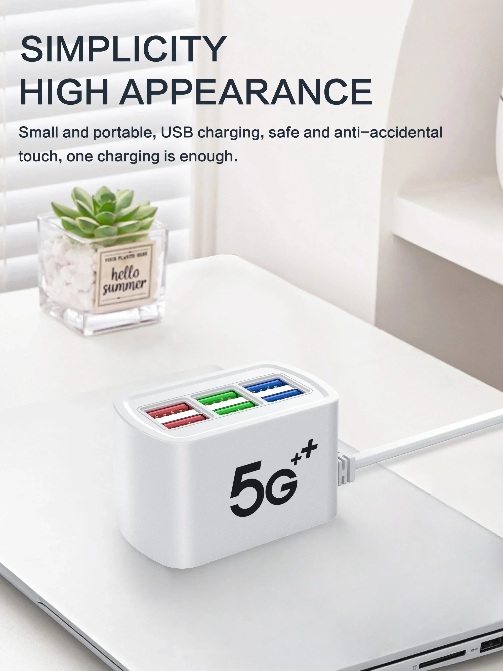 Fast USB Charger 6 in 1 Power Strip Desktop Charging Station Fast Charging 1m Cord USB HUB Adapter Socket for iPhone 16 Home ⭐⭐⭐⭐⭐4.9\5  Loved by 300+customers