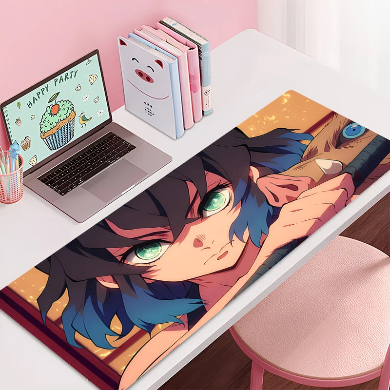 Mousepad New Demon Slayer Hashibira Inosuke Large Mouse Mat MousePads Game Office Soft Anti-slip Desktop PC HD Anime Mouse Pad