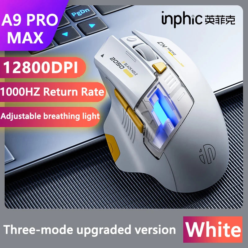 Inphic A9 PRO MAX New Three-Mode Wired/Wireless/Bluetooth Gaming Mouse 1000HZ Return Rate 12800DPI Wireless Mouse