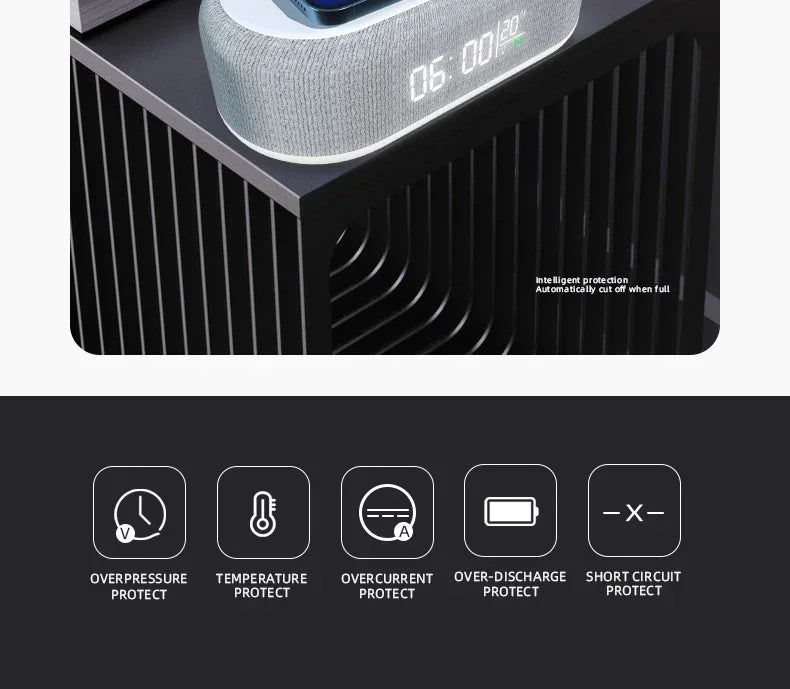 Velmora Alarm Clock Wireless Chargers Pad Phone Bedroom Lamp Night Light Desk Thermometer For iPhone 17 16 15 14 13 Fast Charging Dock