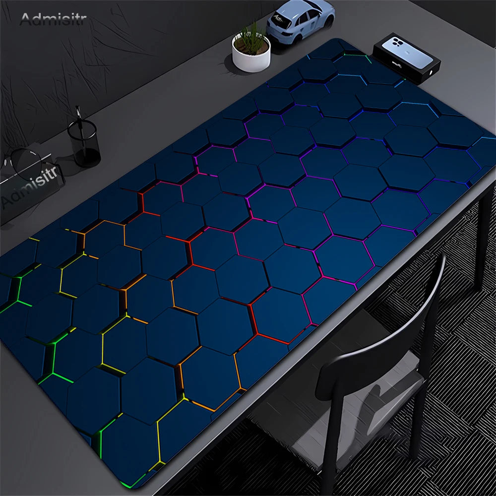 Gaming Mousepads Mousepad Geometric Large Mouse Mat Big Desk Pads Non-Slip Rubber Hexagon Mouse Pad Big Keyboard Mats 90x40cm