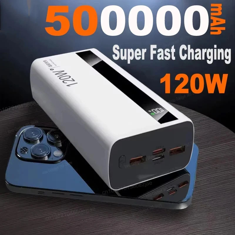 Velmora 500000mAh High Capacity PowerBank 120W Super Fast Charging Portable External Battery Powerbank for iphone Huawei