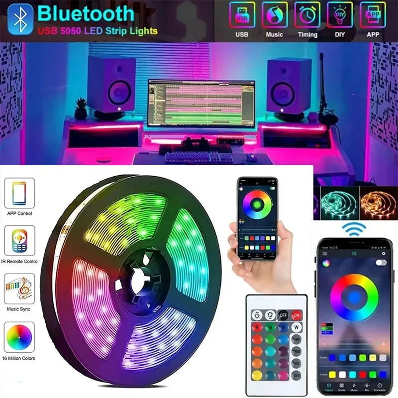 Velmora Smart LED Strip Lights 5050 RGB Bluetooth APP Remote Control USB 5V Led Tape Diode Flexible Ribbon Lamp Christmas Room Decor