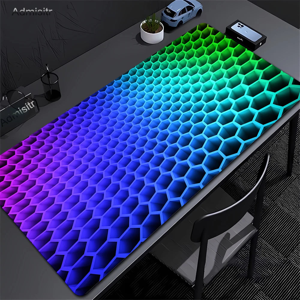Gaming Mousepads Mousepad Geometric Large Mouse Mat Big Desk Pads Non-Slip Rubber Hexagon Mouse Pad Big Keyboard Mats 90x40cm