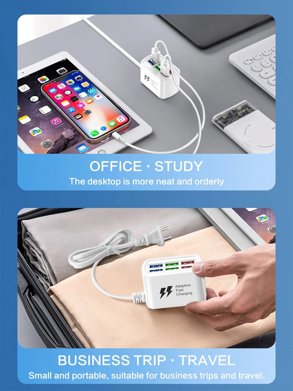 Fast USB Charger 6 in 1 Power Strip Desktop Charging Station Fast Charging 1m Cord USB HUB Adapter Socket for iPhone 16 Home ⭐⭐⭐⭐⭐4.9\5  Loved by 300+customers