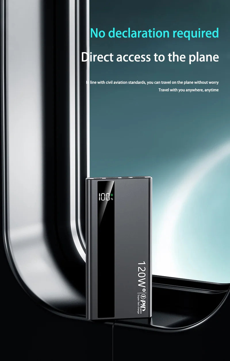 Velmora 500000mAh High Capacity PowerBank 120W Super Fast Charging Portable External Battery Powerbank for iphone Huawei