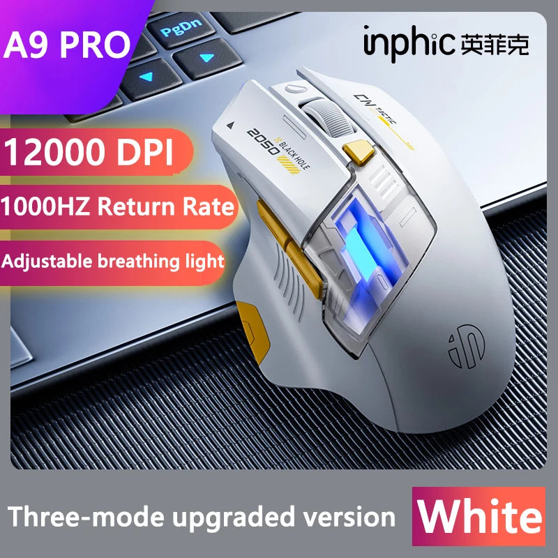 Inphic A9 PRO MAX New Three-Mode Wired/Wireless/Bluetooth Gaming Mouse 1000HZ Return Rate 12800DPI Wireless Mouse