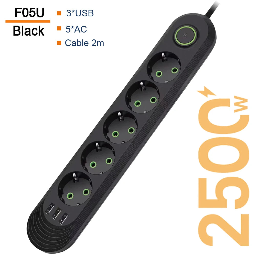 Velmora EU Plug AC Outlet Smart Home Multiprise Power Strip Extension Cord Electrical Socket Network Filter With USB Ports Fast Charging