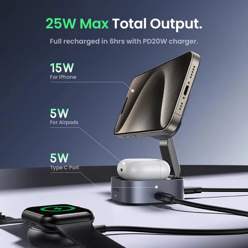 UGREEN Qi2 25W Magnetic Wireless Charger Stand 2-in-1 Charging Stand For iPhone 15 16 Pro Max/AirPods For MagSafe Fast Charger ⭐⭐⭐⭐⭐4.9\5  Loved by 4000+customers
