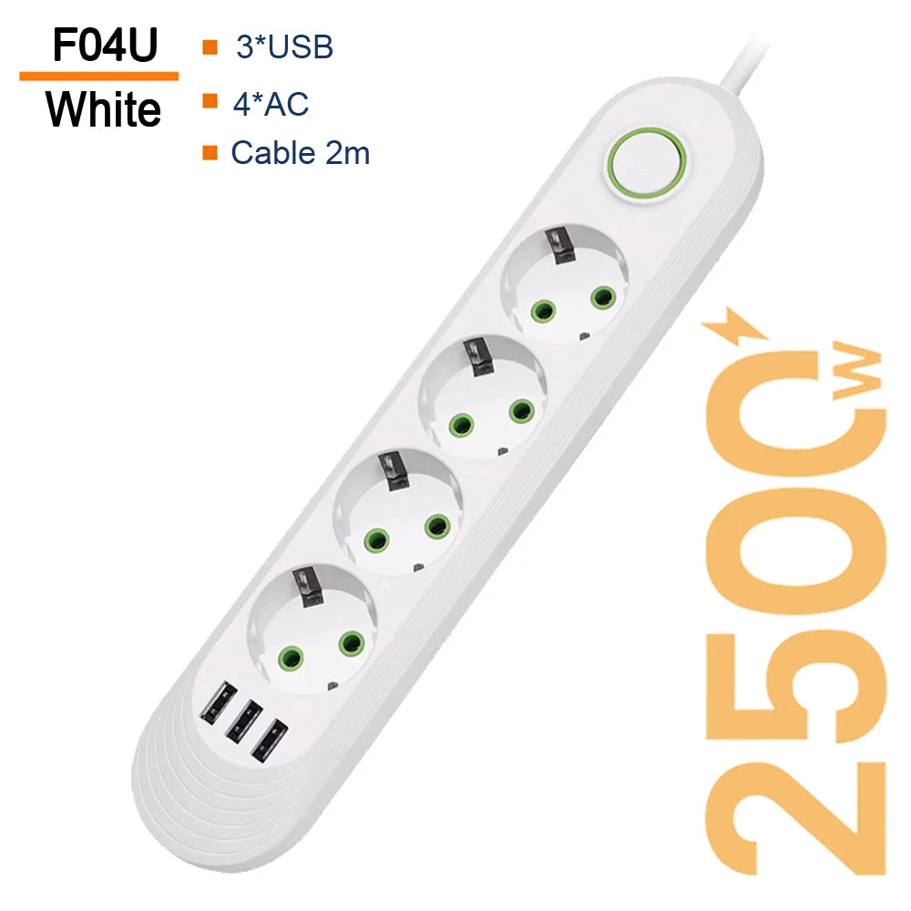 Velmora EU Plug AC Outlet Smart Home Multiprise Power Strip Extension Cord Electrical Socket Network Filter With USB Ports Fast Charging