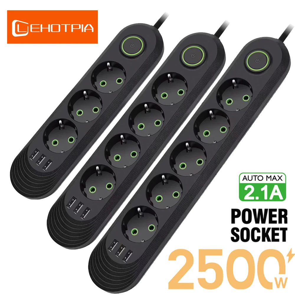 Velmora EU Plug AC Outlet Smart Home Multiprise Power Strip Extension Cord Electrical Socket Network Filter With USB Ports Fast Charging