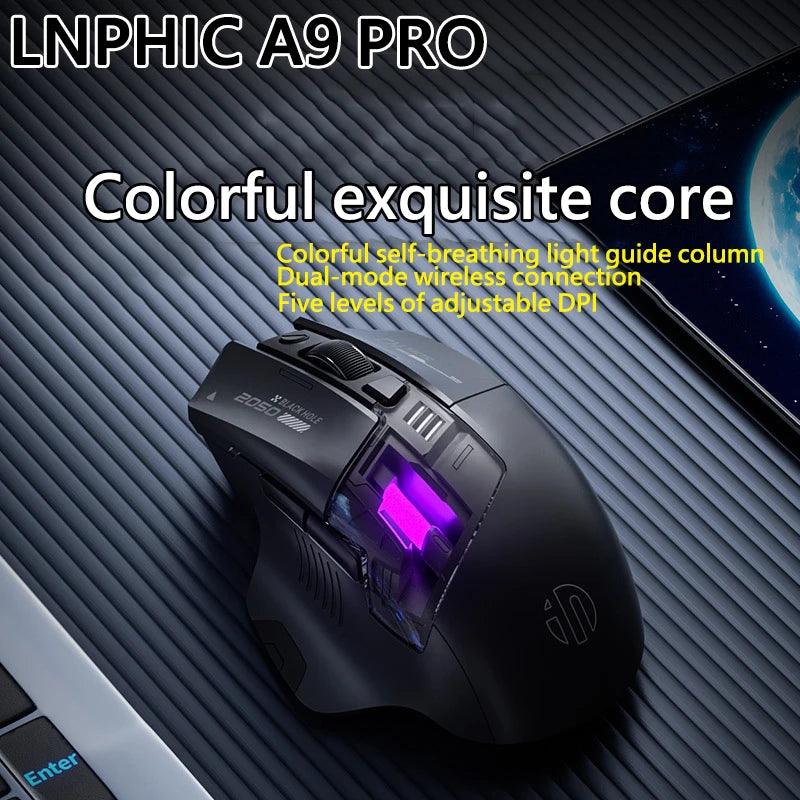 Inphic A9 PRO MAX New Three-Mode Wired/Wireless/Bluetooth Gaming Mouse 1000HZ Return Rate 12800DPI Wireless Mouse