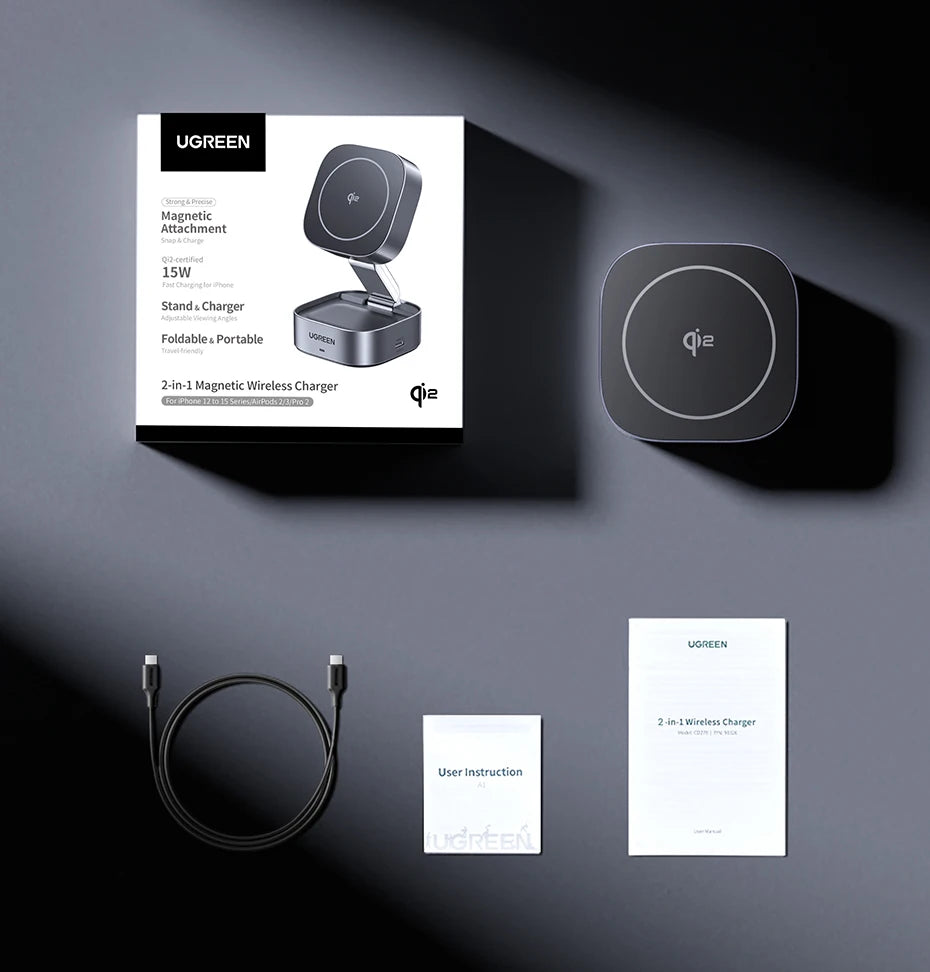 UGREEN Qi2 25W Magnetic Wireless Charger Stand 2-in-1 Charging Stand For iPhone 15 16 Pro Max/AirPods For MagSafe Fast Charger ⭐⭐⭐⭐⭐4.9\5  Loved by 4000+customers