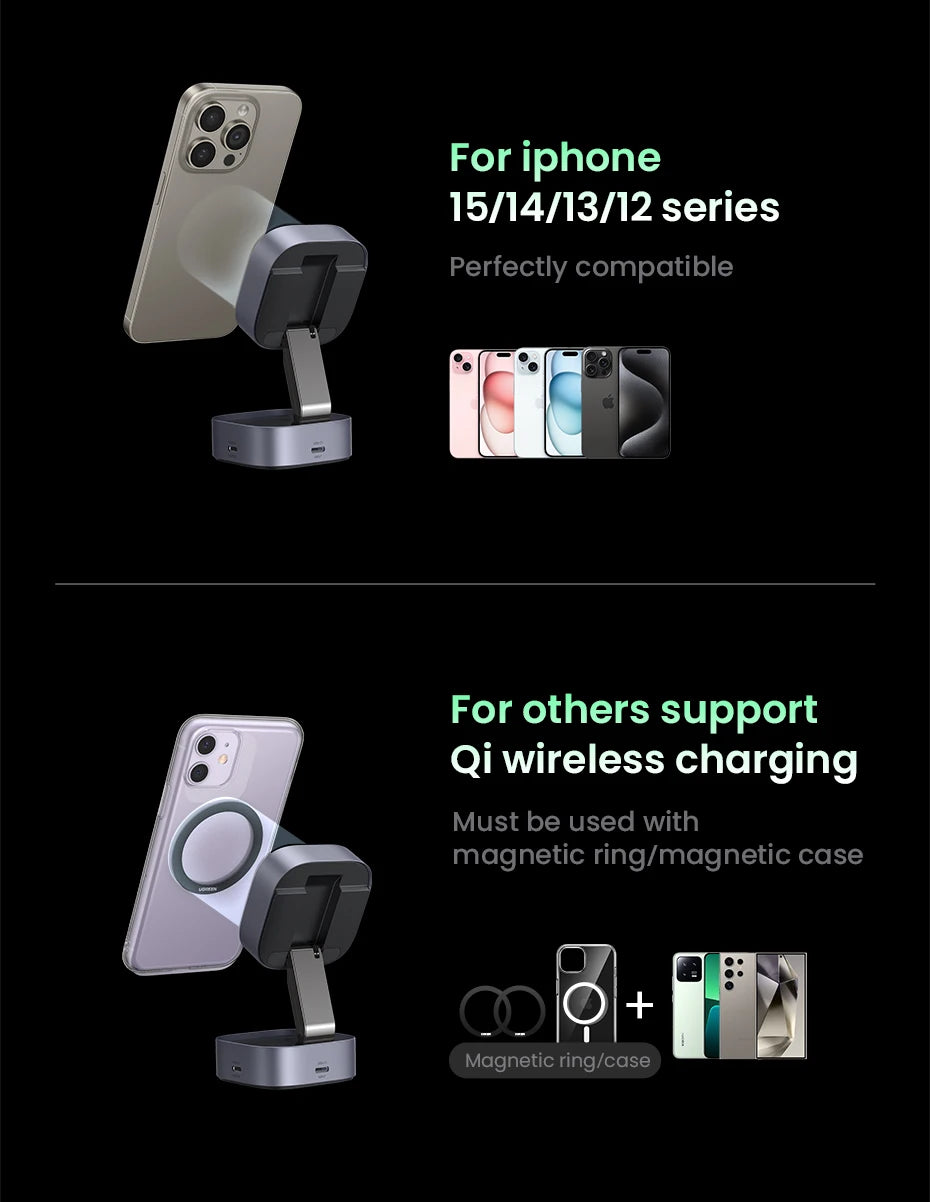 UGREEN Qi2 25W Magnetic Wireless Charger Stand 2-in-1 Charging Stand For iPhone 15 16 Pro Max/AirPods For MagSafe Fast Charger ⭐⭐⭐⭐⭐4.9\5  Loved by 4000+customers