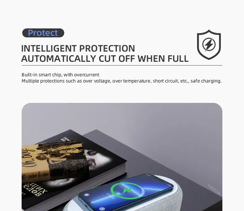 Velmora Alarm Clock Wireless Chargers Pad Phone Bedroom Lamp Night Light Desk Thermometer For iPhone 17 16 15 14 13 Fast Charging Dock