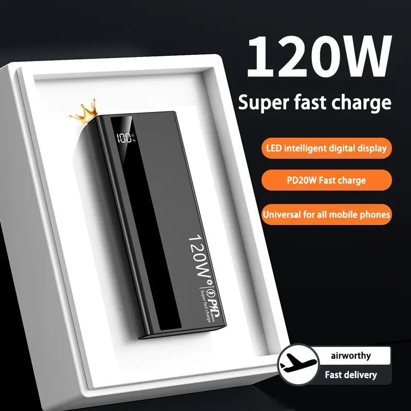 Velmora 500000mAh High Capacity PowerBank 120W Super Fast Charging Portable External Battery Powerbank for iphone Huawei