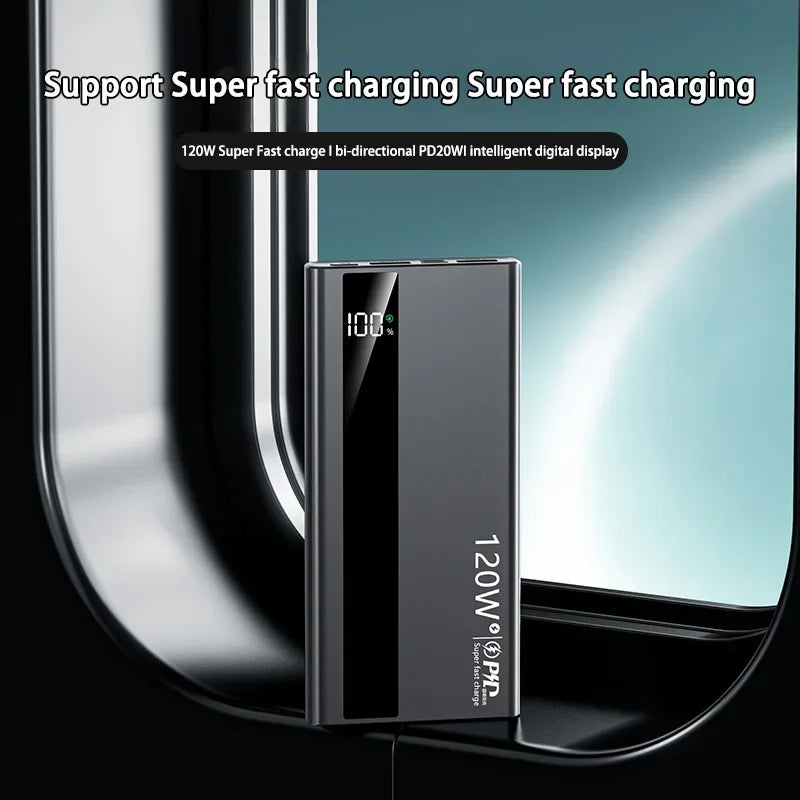 Velmora 500000mAh High Capacity PowerBank 120W Super Fast Charging Portable External Battery Powerbank for iphone Huawei