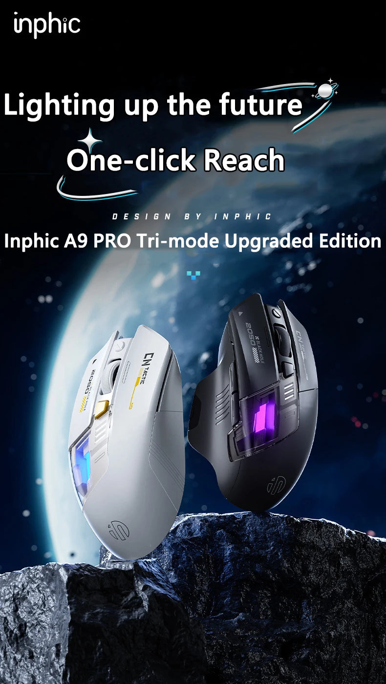 Inphic A9 PRO MAX New Three-Mode Wired/Wireless/Bluetooth Gaming Mouse 1000HZ Return Rate 12800DPI Wireless Mouse