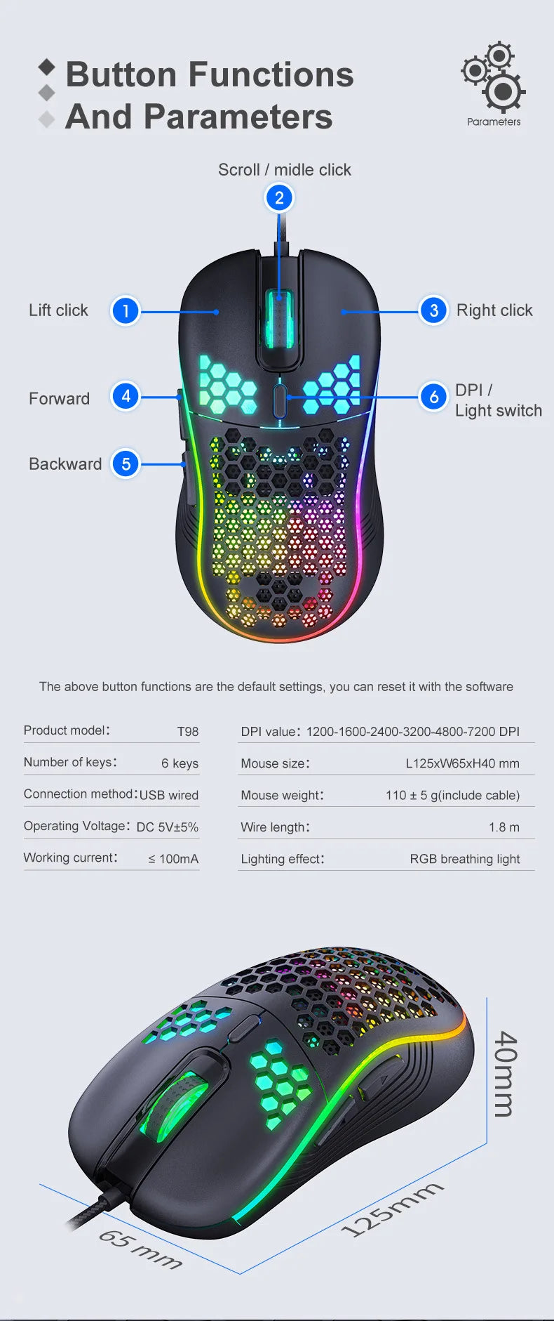 Velmora RGB Wireless Gaming Mouse Ultra-Light, Silent and Precision Control
