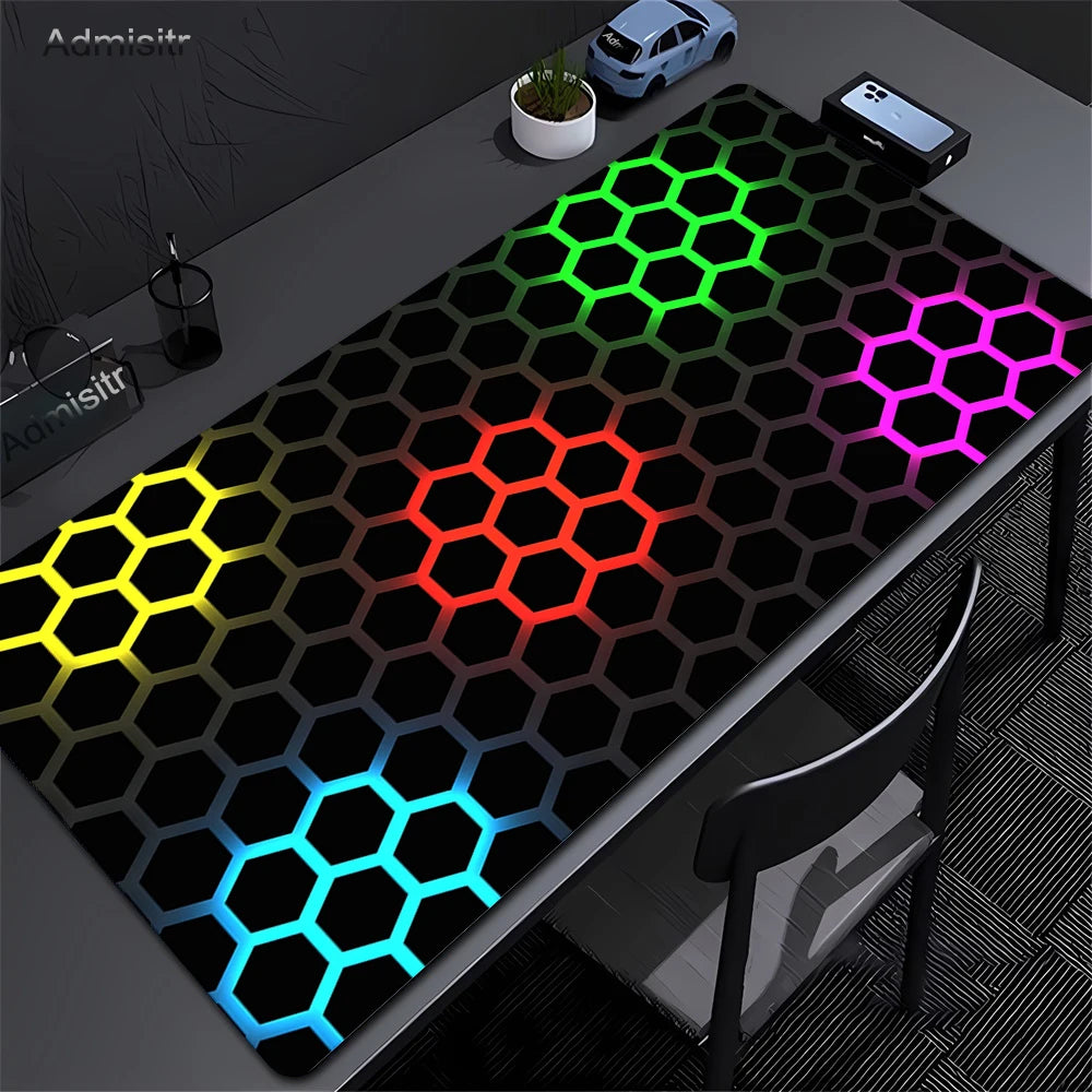 Gaming Mousepads Mousepad Geometric Large Mouse Mat Big Desk Pads Non-Slip Rubber Hexagon Mouse Pad Big Keyboard Mats 90x40cm