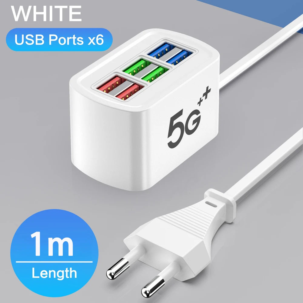 Fast USB Charger 6 in 1 Power Strip Desktop Charging Station Fast Charging 1m Cord USB HUB Adapter Socket for iPhone 16 Home ⭐⭐⭐⭐⭐4.9\5  Loved by 300+customers