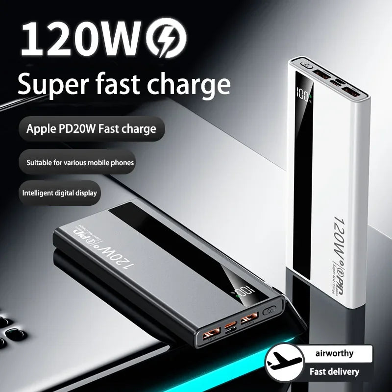 Velmora 500000mAh High Capacity PowerBank 120W Super Fast Charging Portable External Battery Powerbank for iphone Huawei