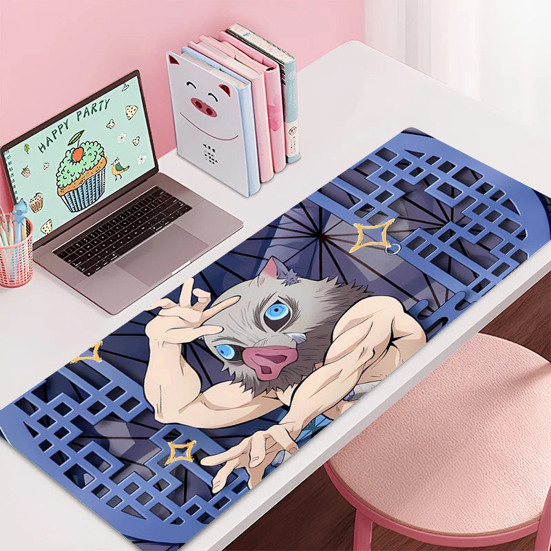 Mousepad New Demon Slayer Hashibira Inosuke Large Mouse Mat MousePads Game Office Soft Anti-slip Desktop PC HD Anime Mouse Pad