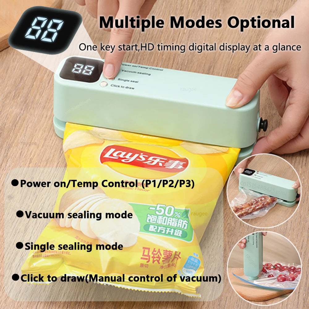 Vacuum Sealer Portable Mini Food Sealer USB Rechargeable Wireless Food Package Plastic Bags Automatic Vacuum Sealing Machine